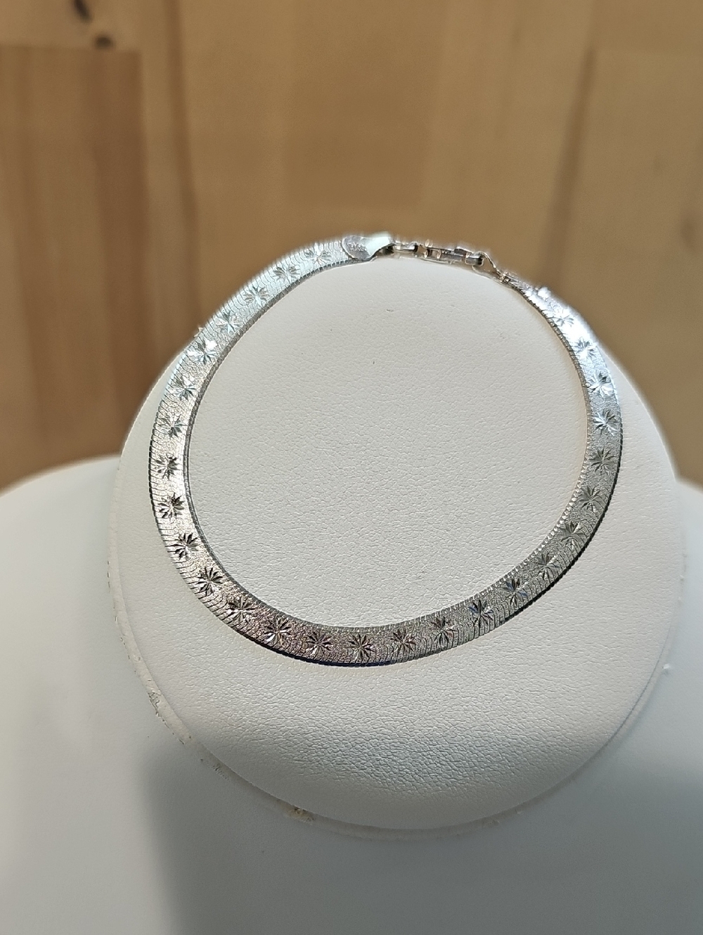 Milor Silver Textured Herringbone Bracelet with Starburst Etch-Reversible